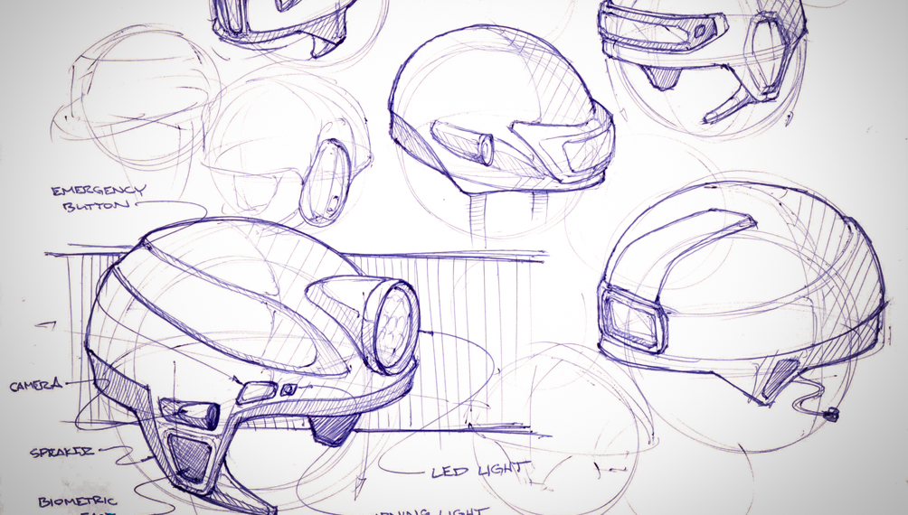 Early Concept Sketches of Mining Helmet